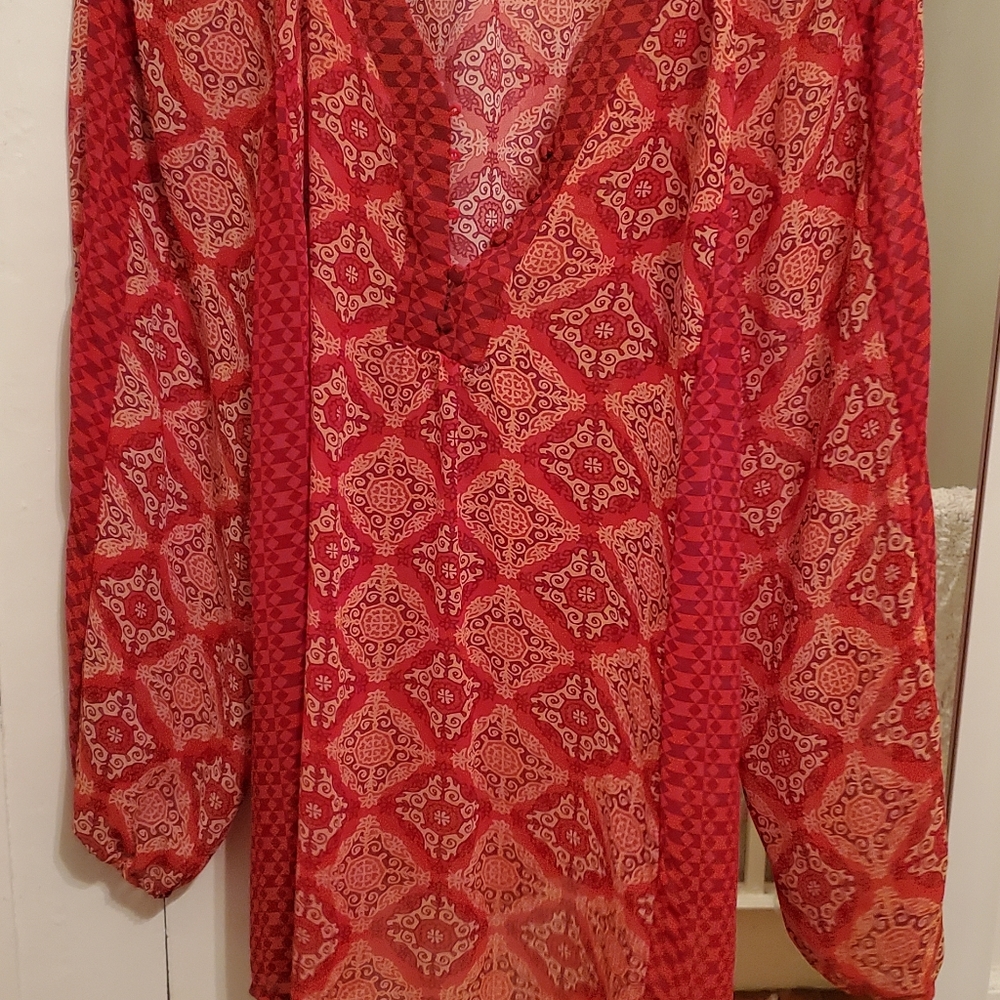 Zac and Rachel sheer red bohemian summer weight long sleeve top Xl